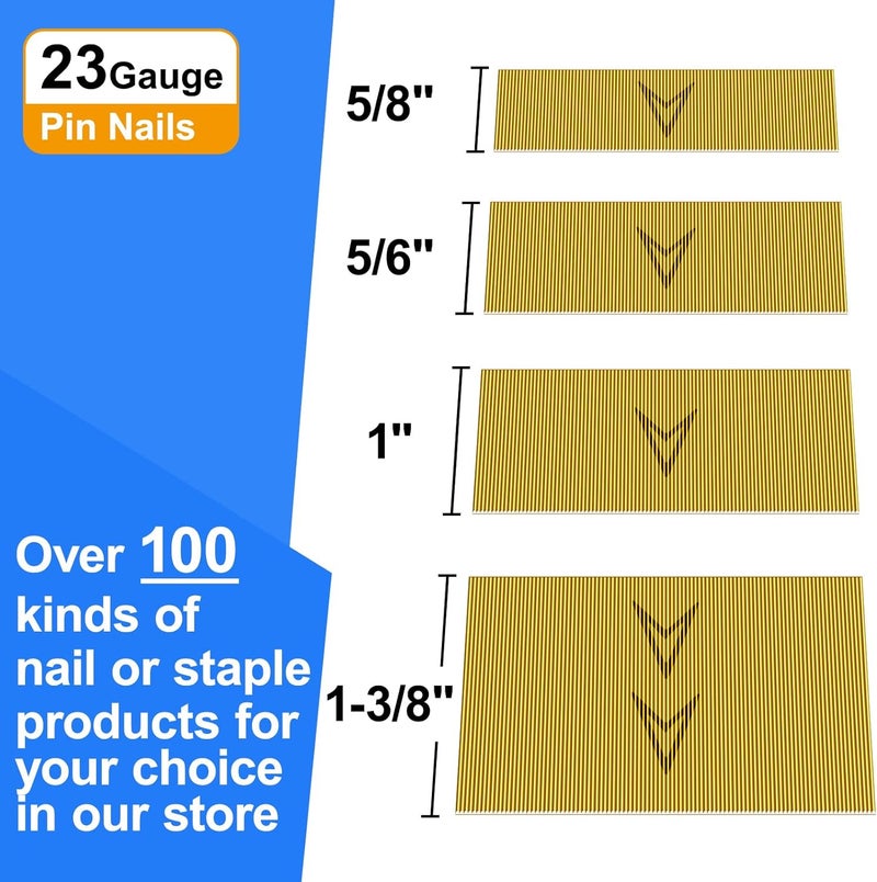 SimCos 23 Gauge Pinner Nails (5/8",3/4",5/6",1",1-3/8") Assorted 5 Sizes' Headless Pin Nails for 23 GA Pneumatic or Electric Pinner or pin Gun,Project Pack (5/8"+5/6"+1"+1-3/8" -16000 pcs) - Image 2